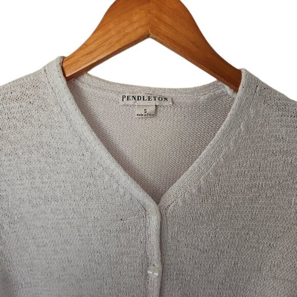 Pendleton White Cotton Blend Cardigan V-Neck Sweater Womens S Small Button Front - Picture 6 of 12